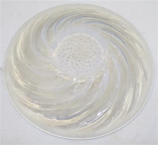 A Rene Lalique Poissons No.2 opalescent glass dish, diam. 29cm
